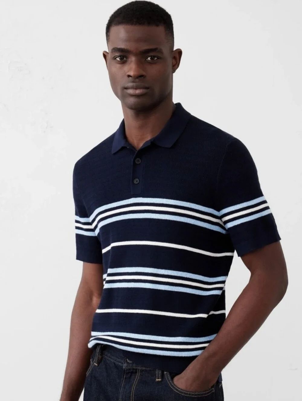 Banana Republic Factory Textured Blue Striped Polo Sweater Top - Size XL